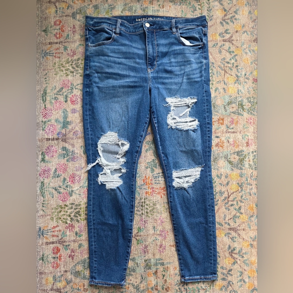 American Eagle Outfitters Distressed Blue Skinny Jeans